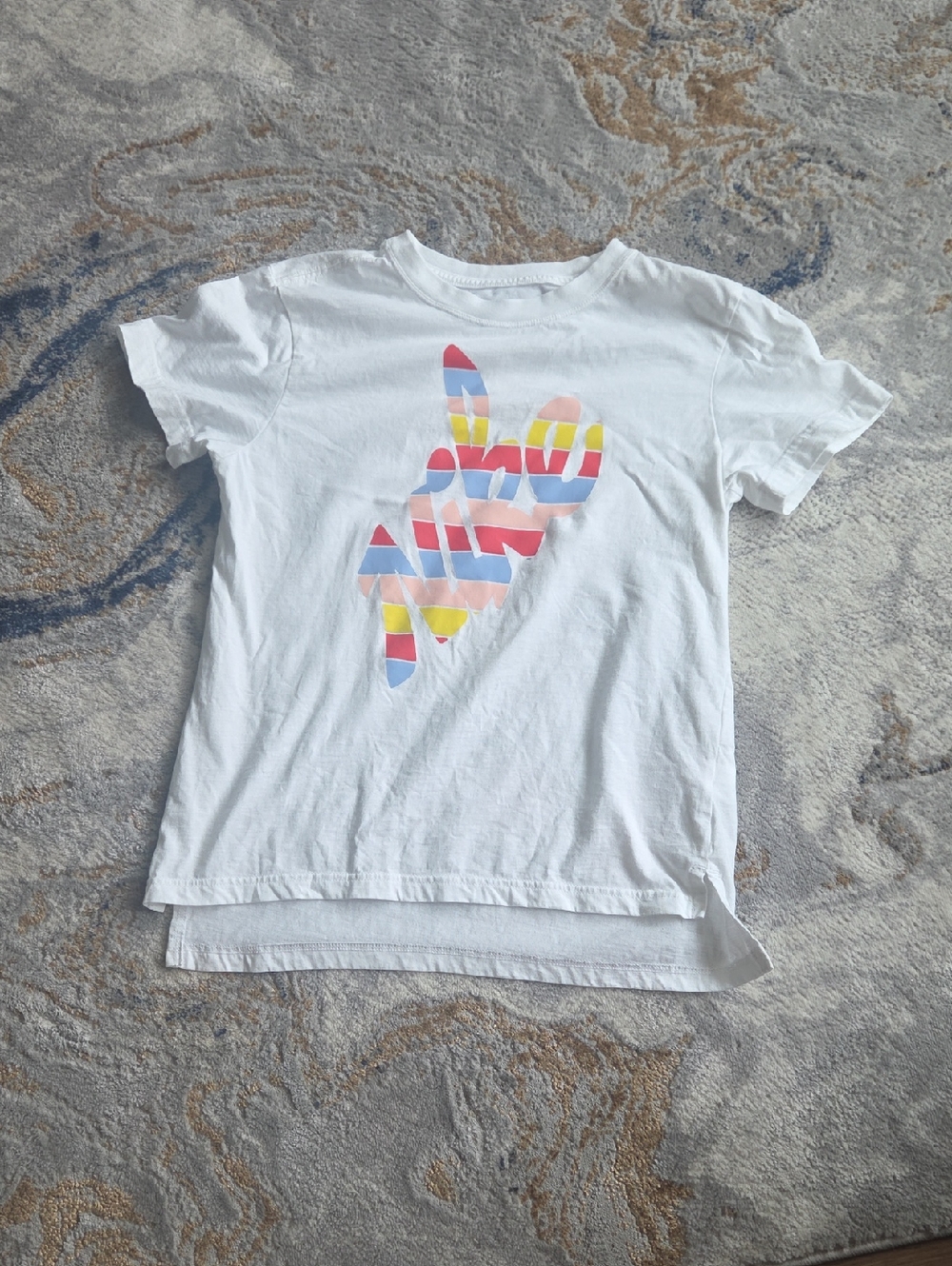 Girls Nike White Short Sleeve Tee with  Stripe Graphic